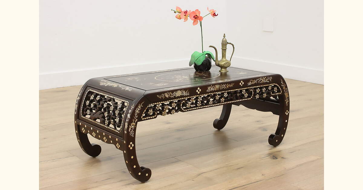 MoM55IDEEアンティークテーブル Chinese Vintage Rosewood Mother of Pearl Inlaid Coffee Table