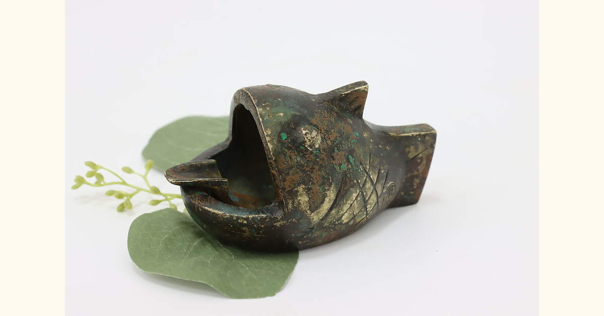 Asian Vintage Brass Fish Incense Burner Ash Tray Signed