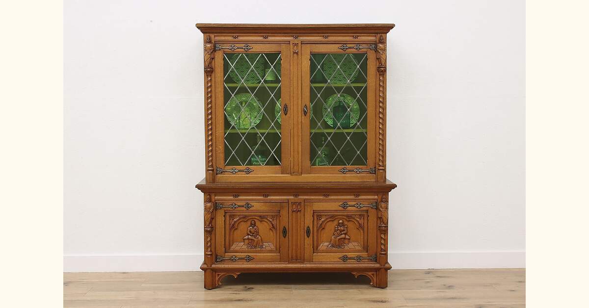 Caster Shelf open Book Antique チェスト・キャビネット Vintage c Cabinet, Shelf Bookcase 4-Tier Glass & Oak Barristers チェスト・キャビネット