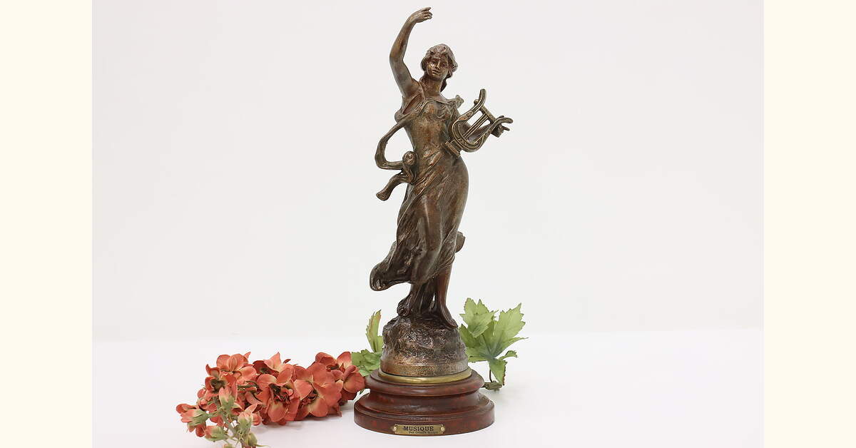 French Antique Bronze Finish Musique Sculpture after Grisard