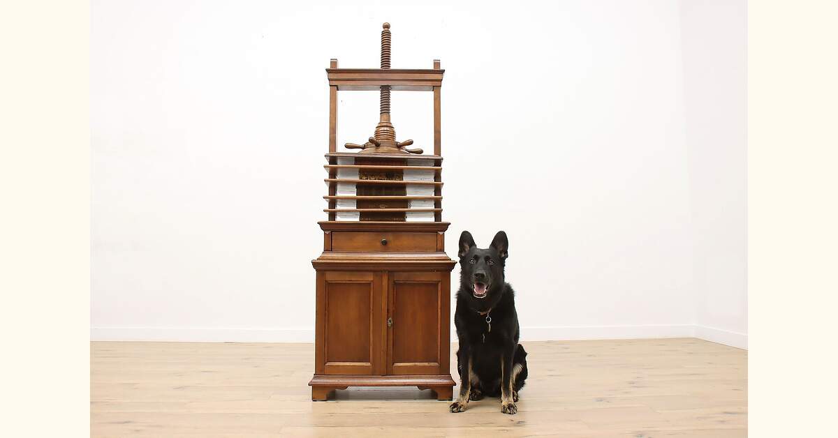 Victorian Antique Dutch 1850s Linen or Book Press & Stand