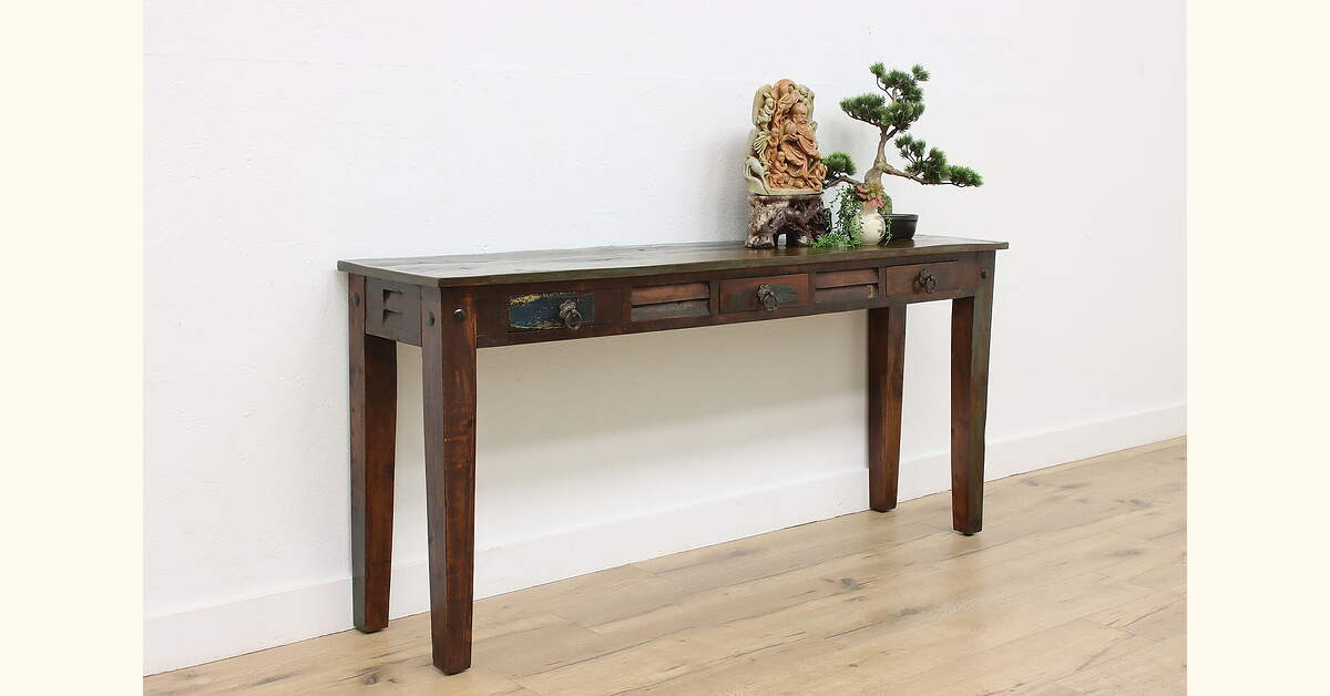 Asian Vintage Rustic Teak Sofa or TV Console, Hall Table
