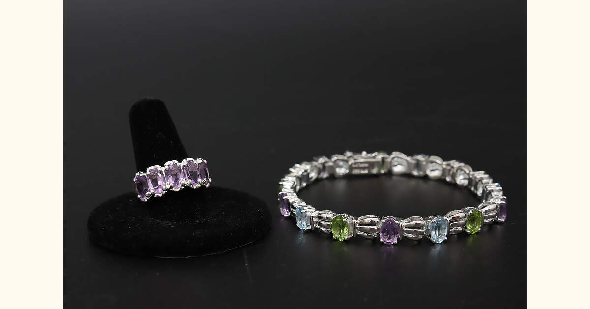 Sterling Silver Multi-Gemstone Bracelet & Ring Set