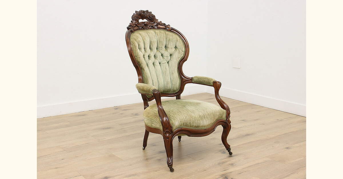 Victorian Antique Carved Rosewood Library or Office Armchair