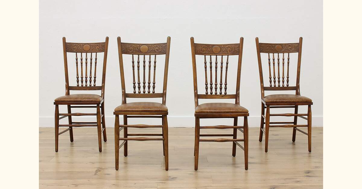 Set 4 Victorian Farmhouse Antique Pressback Dining Chairs