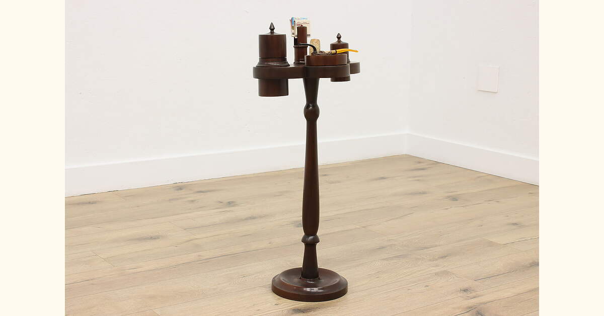 English Antique Walnut Chairside Smoking Stand