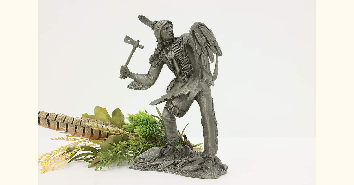 Comanche Warrior Statue Vintage Pewter Sculpture Jim Ponter