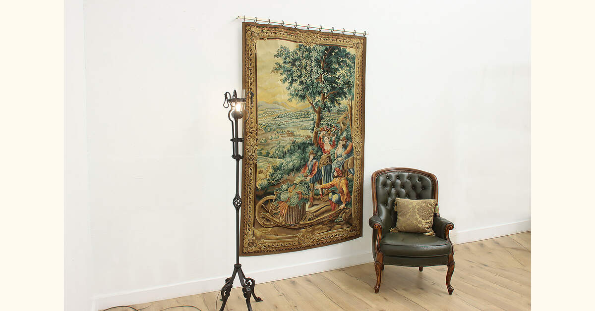 French Antique Handwoven Wool Fall Harvest Wall Tapestry 84