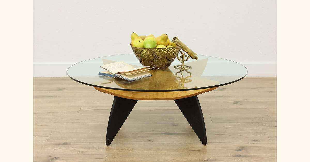 Midcentury Modern Design Glass Top Coffee Table Signed 2008 display picture 1