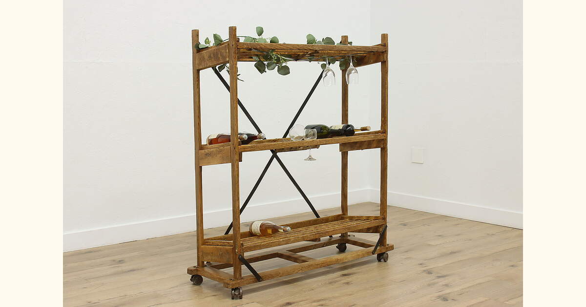 Farmhouse Antique Industrial Rolling Bakery, Wine, Boot Rack