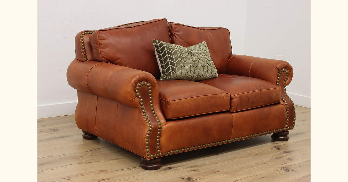 Oversize Vintage Leather Loveseat or Sofa Hancock & Moore