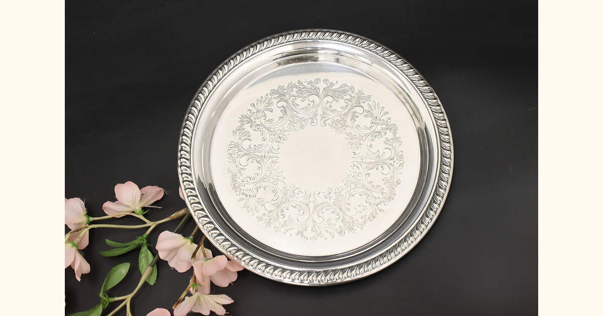 Engraved Silverplate Vintage Card or Serving Tray Sheridan