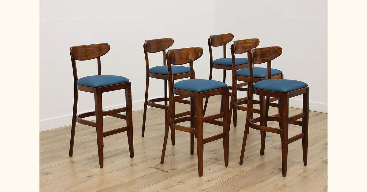 Rétro VTG 60s Counter Bar Stool Perfect‼️ Set 6 Midcentury Modern Birch & Leather Bar Stools Drevounia