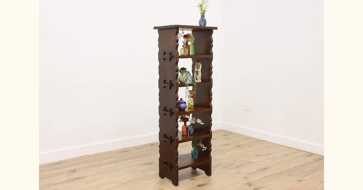 Craftsman Antique Carved Oak Book or Display Shelf