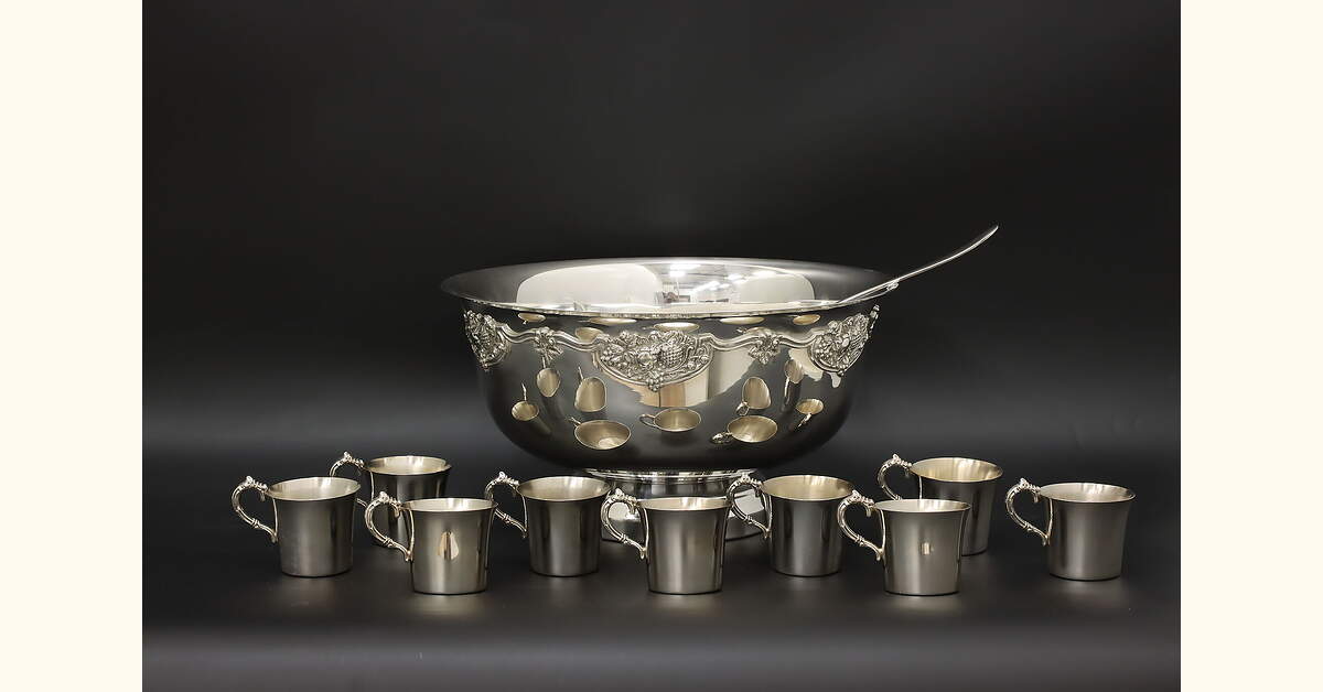 Wallace Vintage Silverplate Punch Set, Bowl Ladle 12 Cups