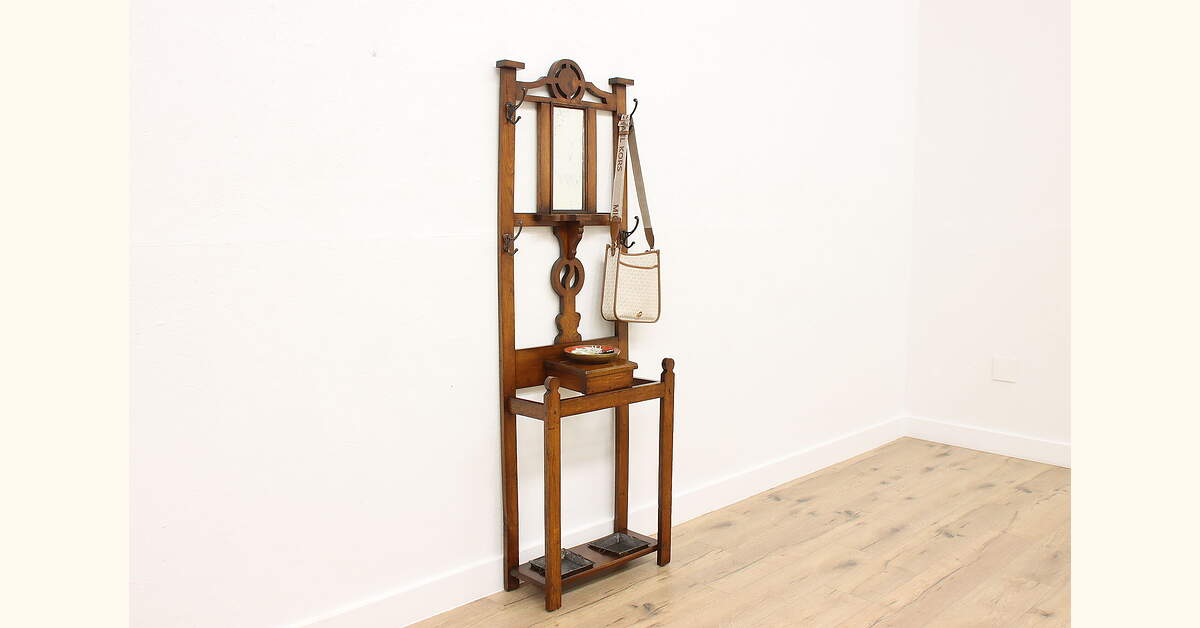 Craftsman Antique Oak Hall Tree Umbrella & Cane Stand