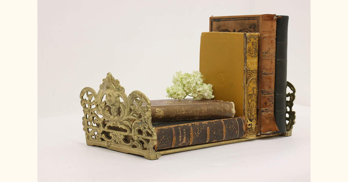 Victorian Antique Brass Adjustable Desk Book Holder, Queens