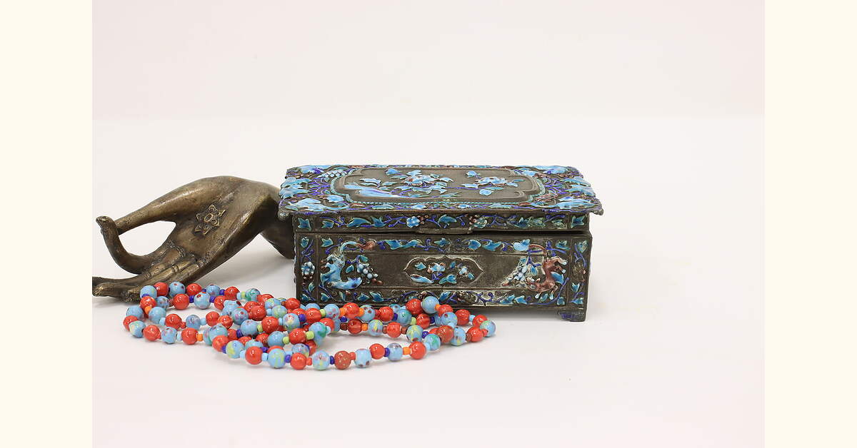 Asian Antique Cloisonne Enamel Nickel Jewelry Trinket Chest