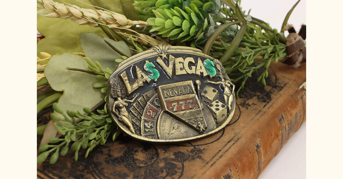 Las Vegas Nevada Vintage Brass Plated Belt Buckle, Great