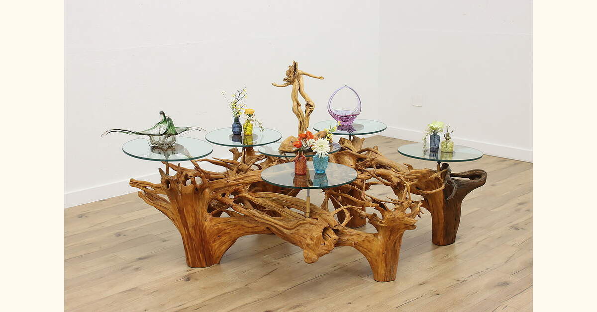 Driftwood Vintage Giant Coffee Table Hand Carved Animals